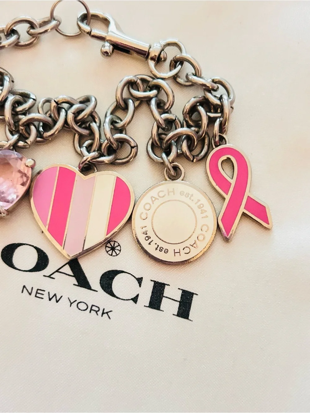 RARE Coach Y2K Pink Cancer Awareness Charm Bracelet